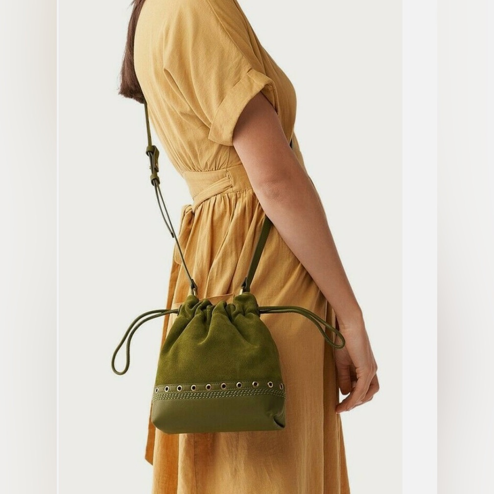 Fossil Gigi Miss Green Drawstring Bucket Crossbody Bag